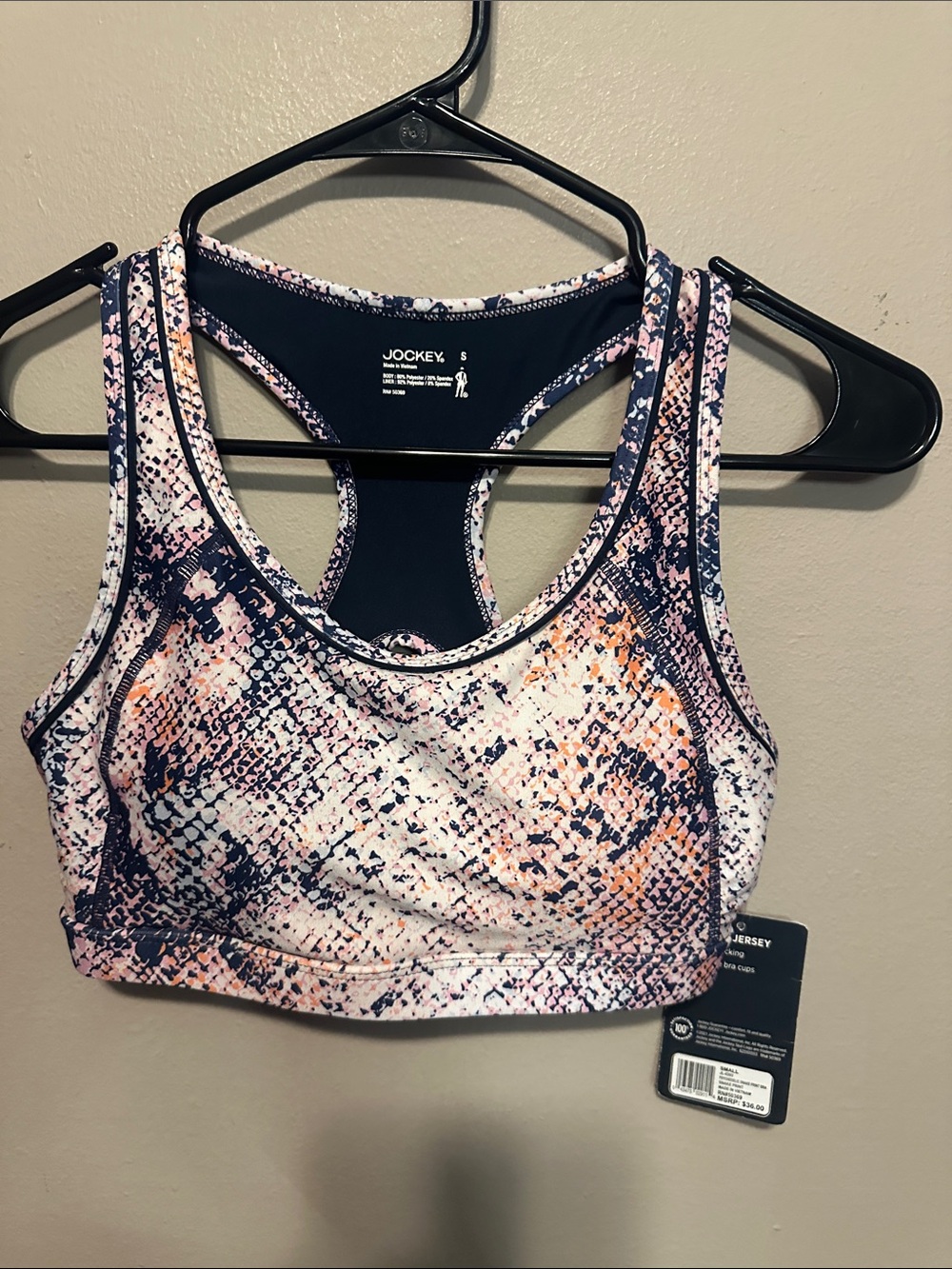 Jockey Snake-Print Racerback Sports Bra in Pink and Black